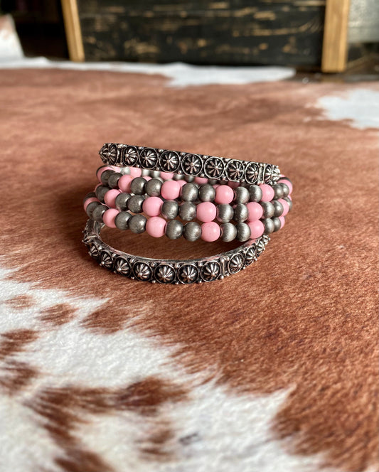 Pink Wrapped Concho Bracelet Set