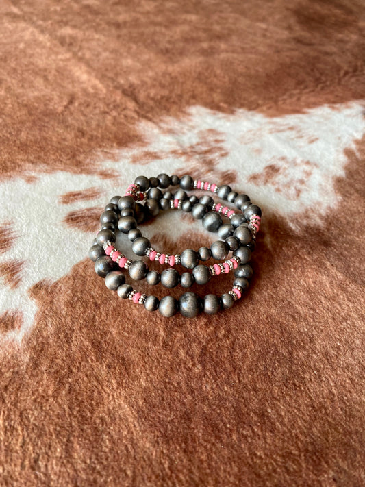 Pink Pearl Bracelet Set