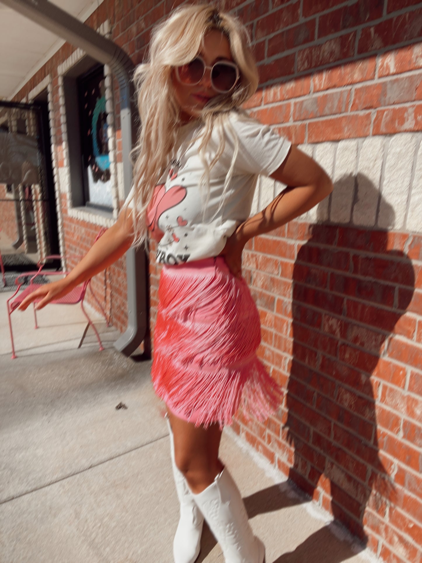 Pink Fringe Mini Skirt