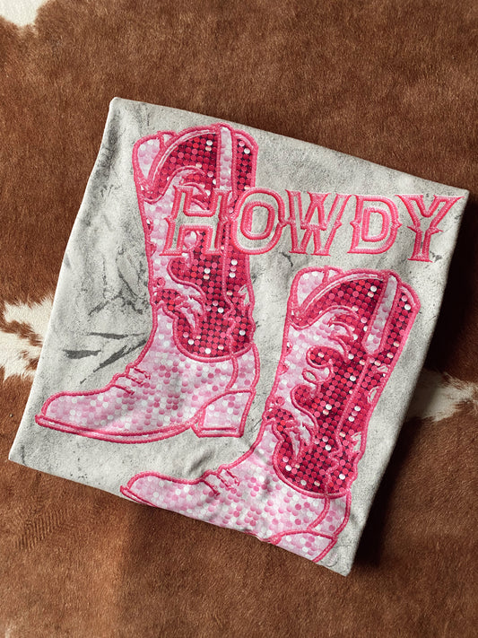HOWDY Mineral Wash Pink Boots Tee