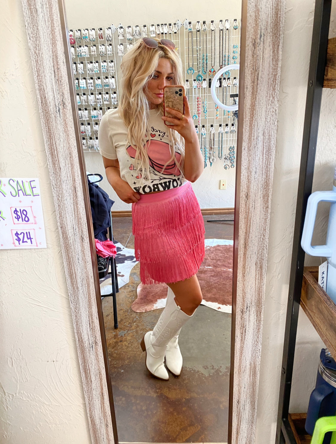 Pink Fringe Mini Skirt