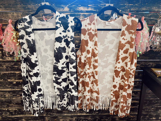 Cow Print Fringe Vest
