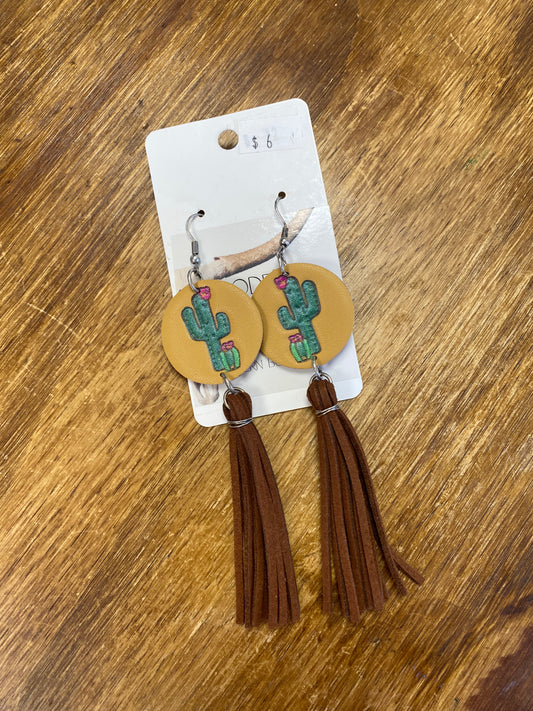 Cactus Leather Dangle Earrings