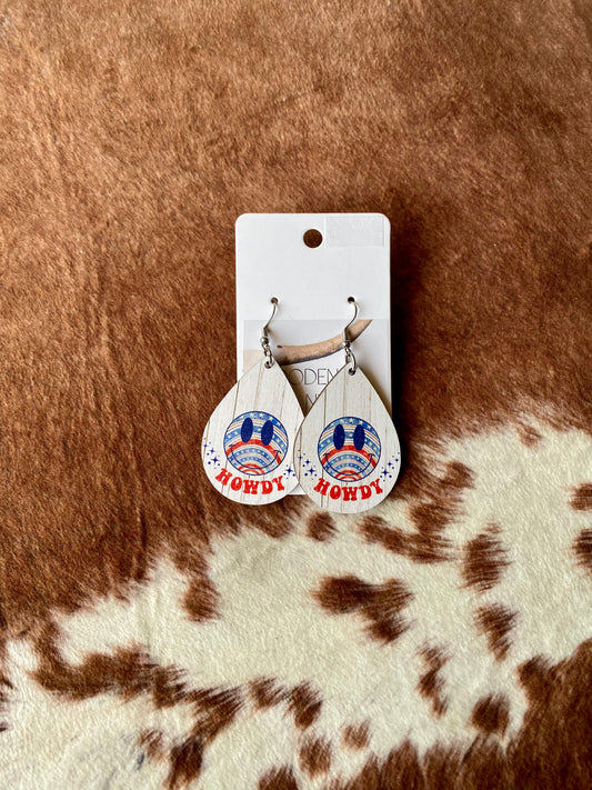 Patriotic Howdy Wood Earrings