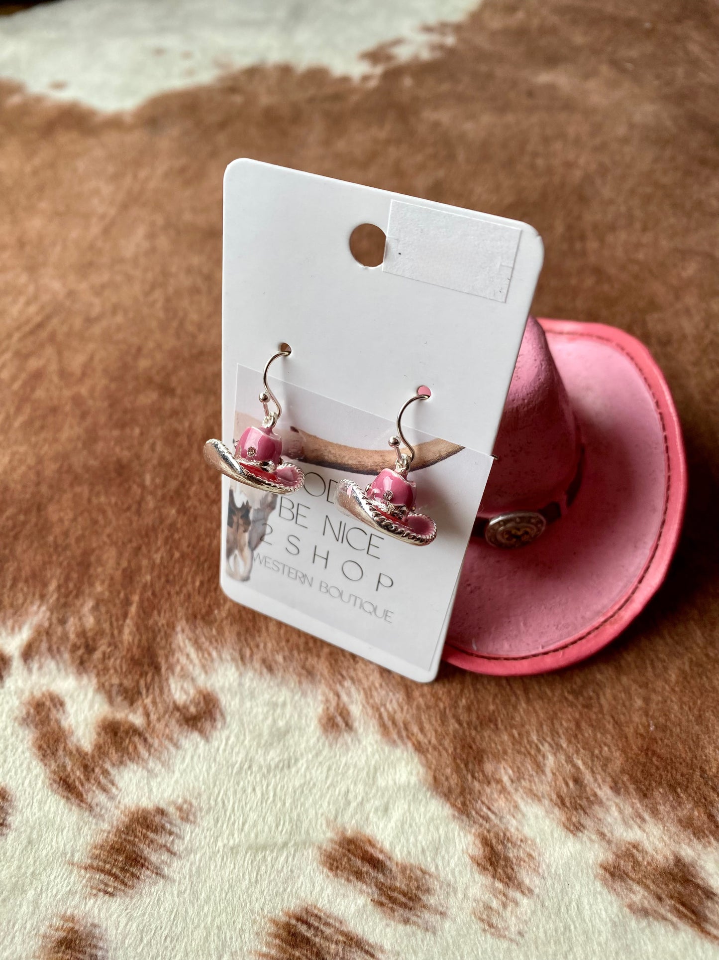 Pink Cowgirl Hat Earrings