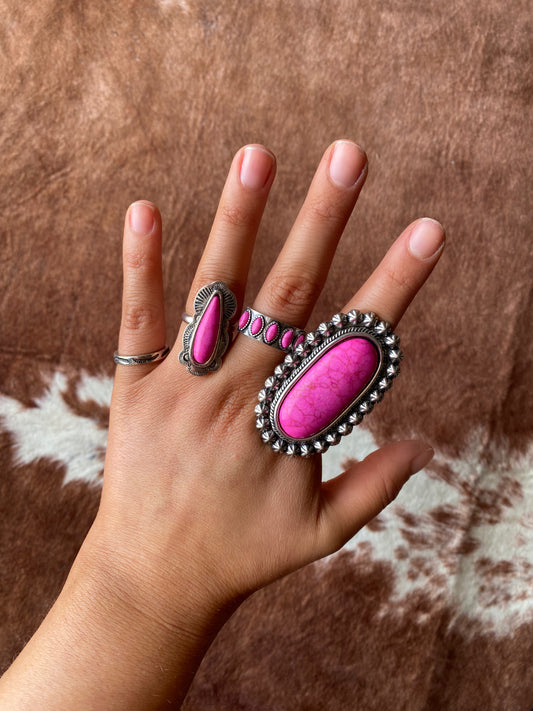 Pink Stone Ring Set