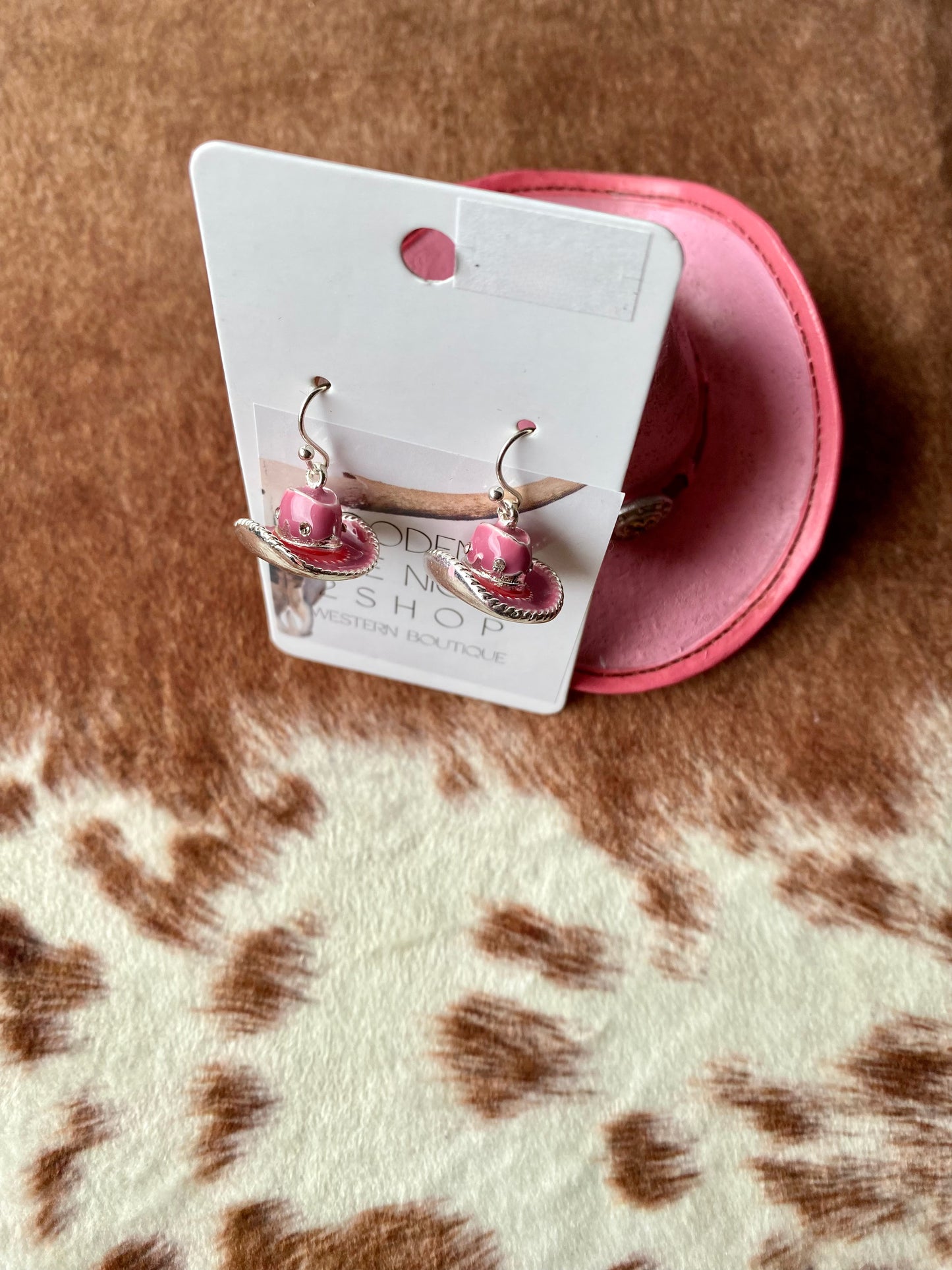 Pink Cowgirl Hat Earrings