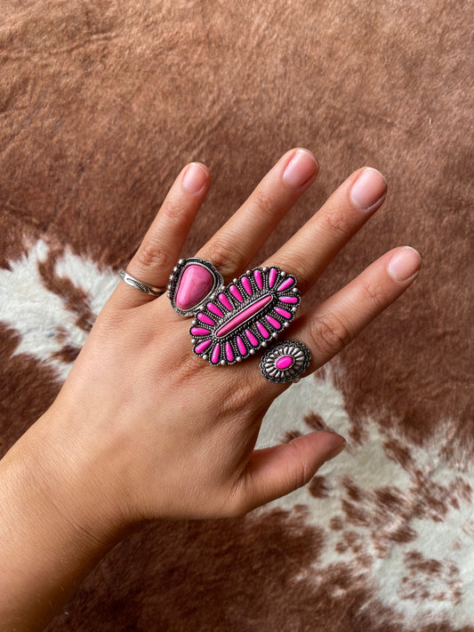 Pink Stone Concho Ring Set