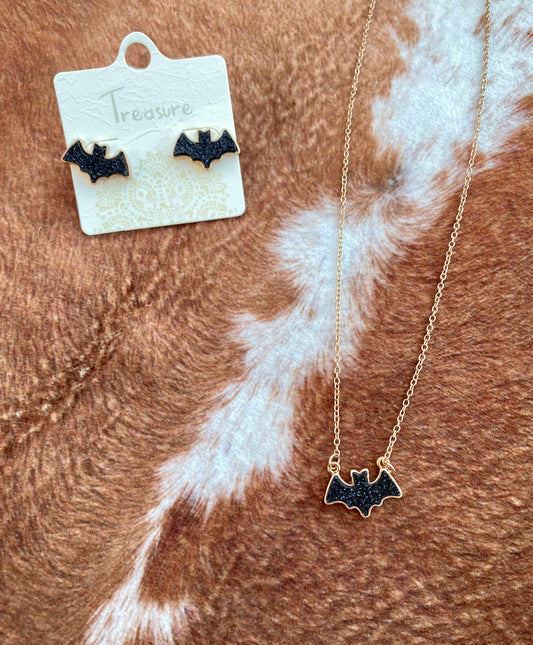 Halloween Bat Druzy Stone Necklace